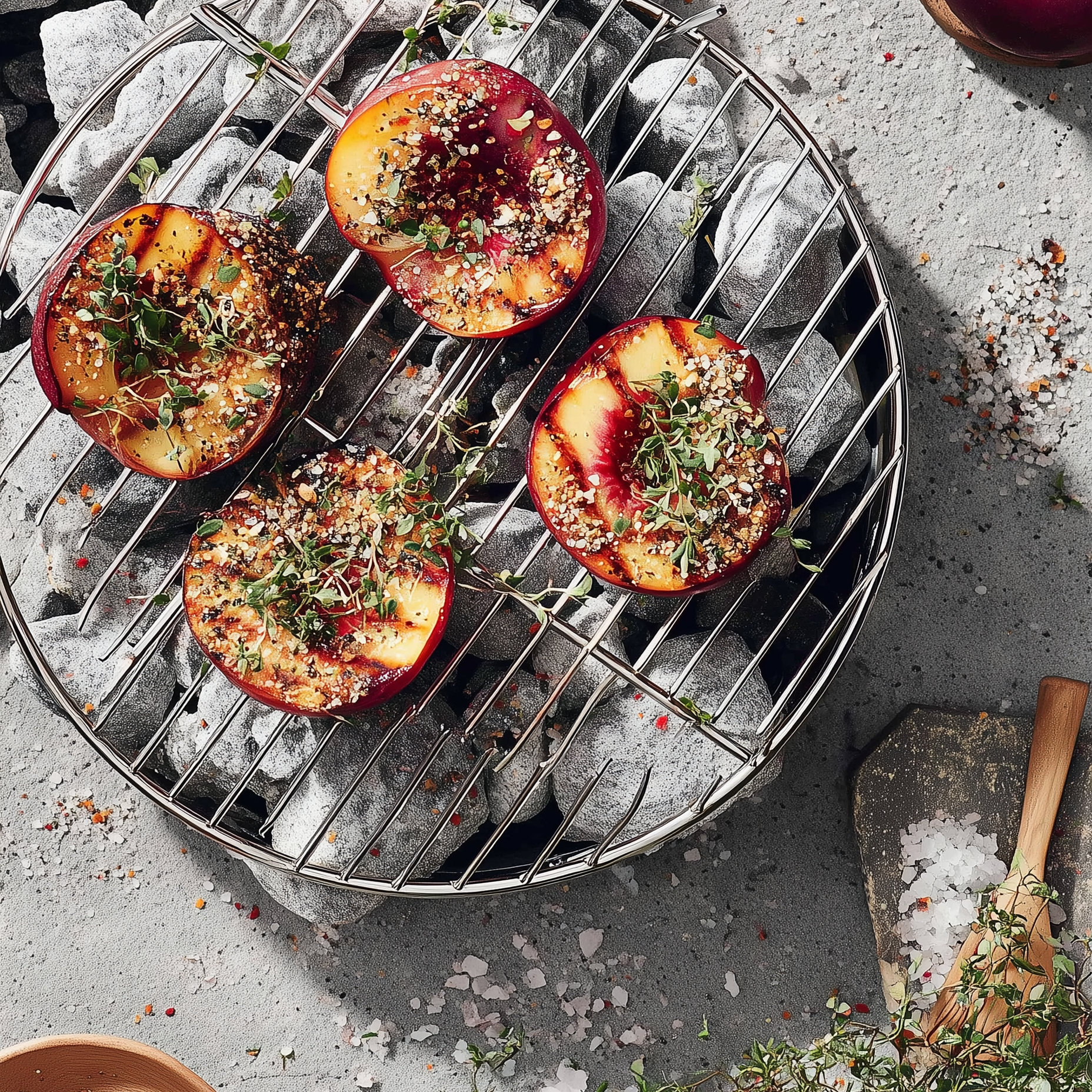 charred peaches with sel magique