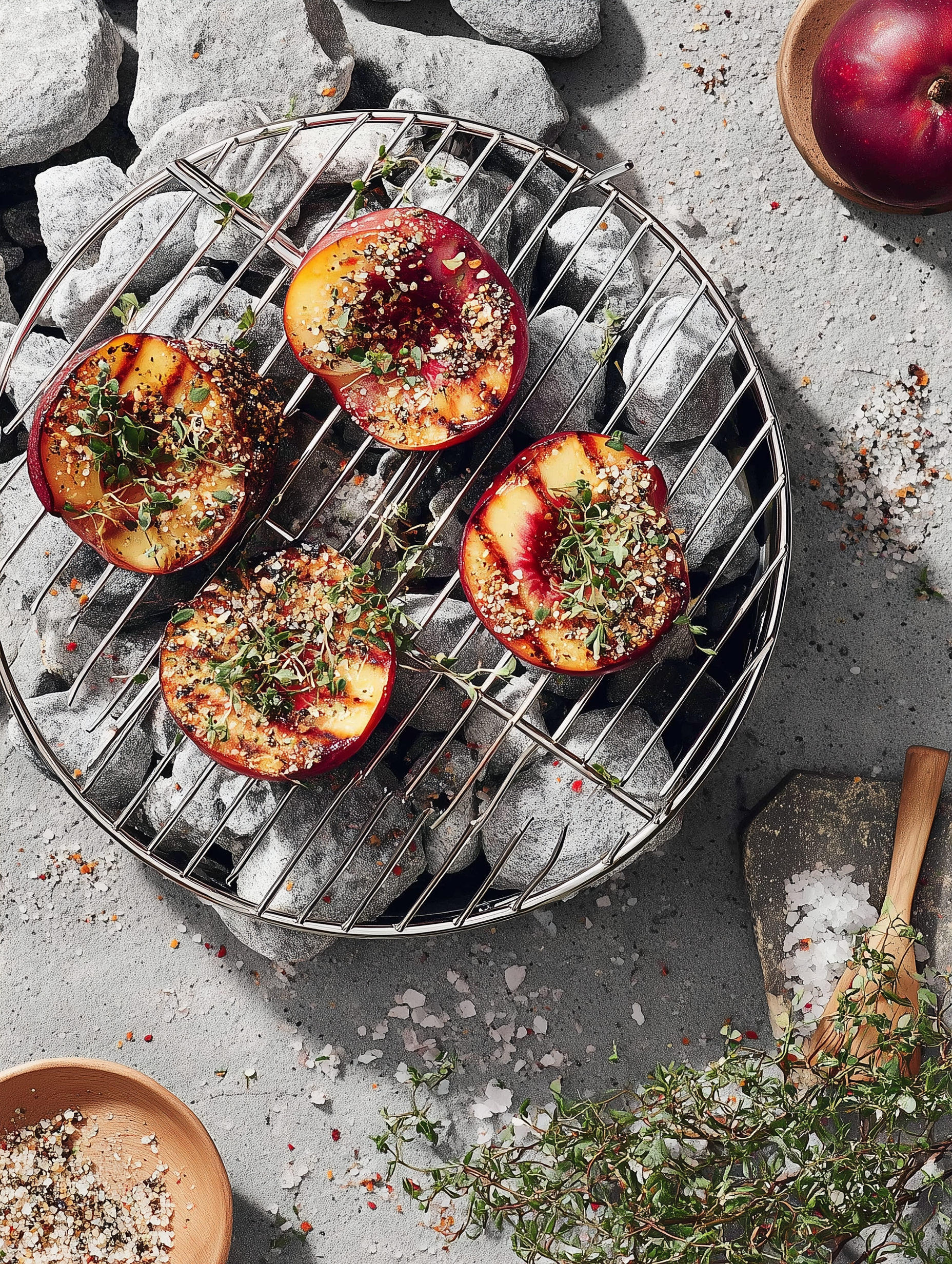 charred peaches with sel magique