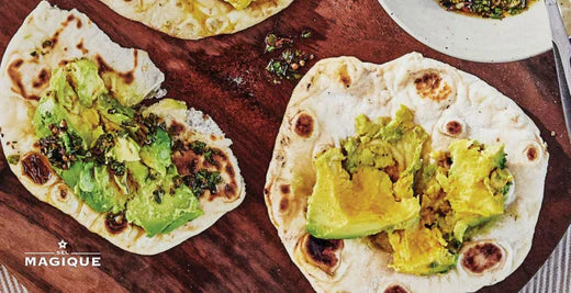 FLATBREAD WITH AVOCADO AND SCALLION SALSA