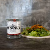 Sel_Magique_Spicy_blend_6_oz_jar_fleur_de_sel_chili_pepper_rose_peppercorn_and_thyme_with_salad